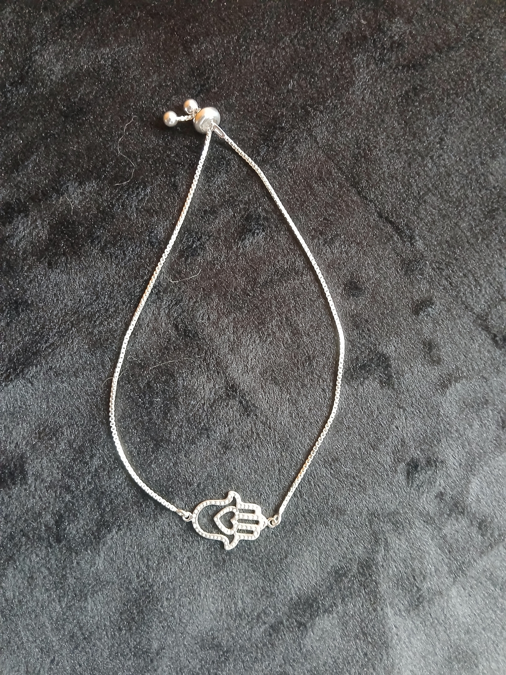 Sterling Silver Hamsa Hand Adjustable Bracelet - Silver